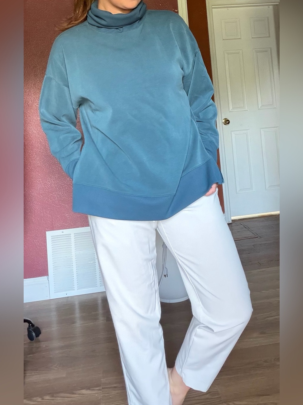 Relaxed Teal Turtleneck Pullover Top